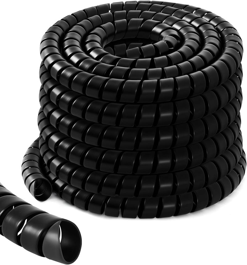 Innconee 1 Pcs Spiral Wrap Cable Protector, Safe 1/2" Od x 20' Pre Cut Lengths Hydraulic Hose Protector Wrap to Avoid Wear and Extend Life for Hydraulic Pneumatic Hoses(Black) - Image 1